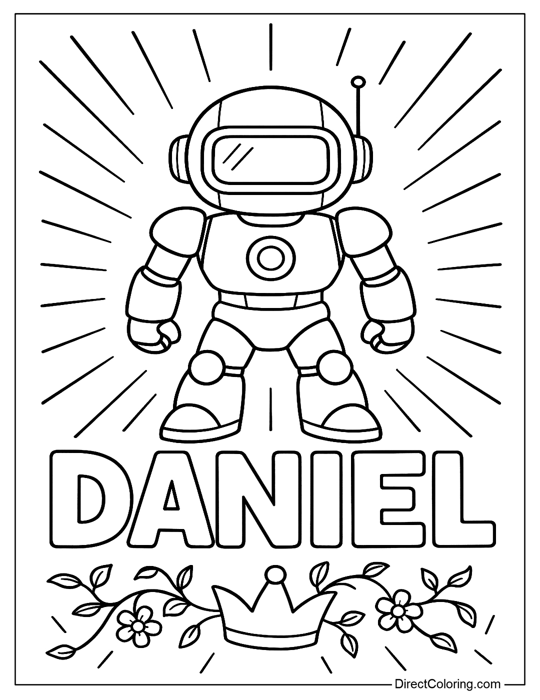 A futuristic robot-themed coloring page of 